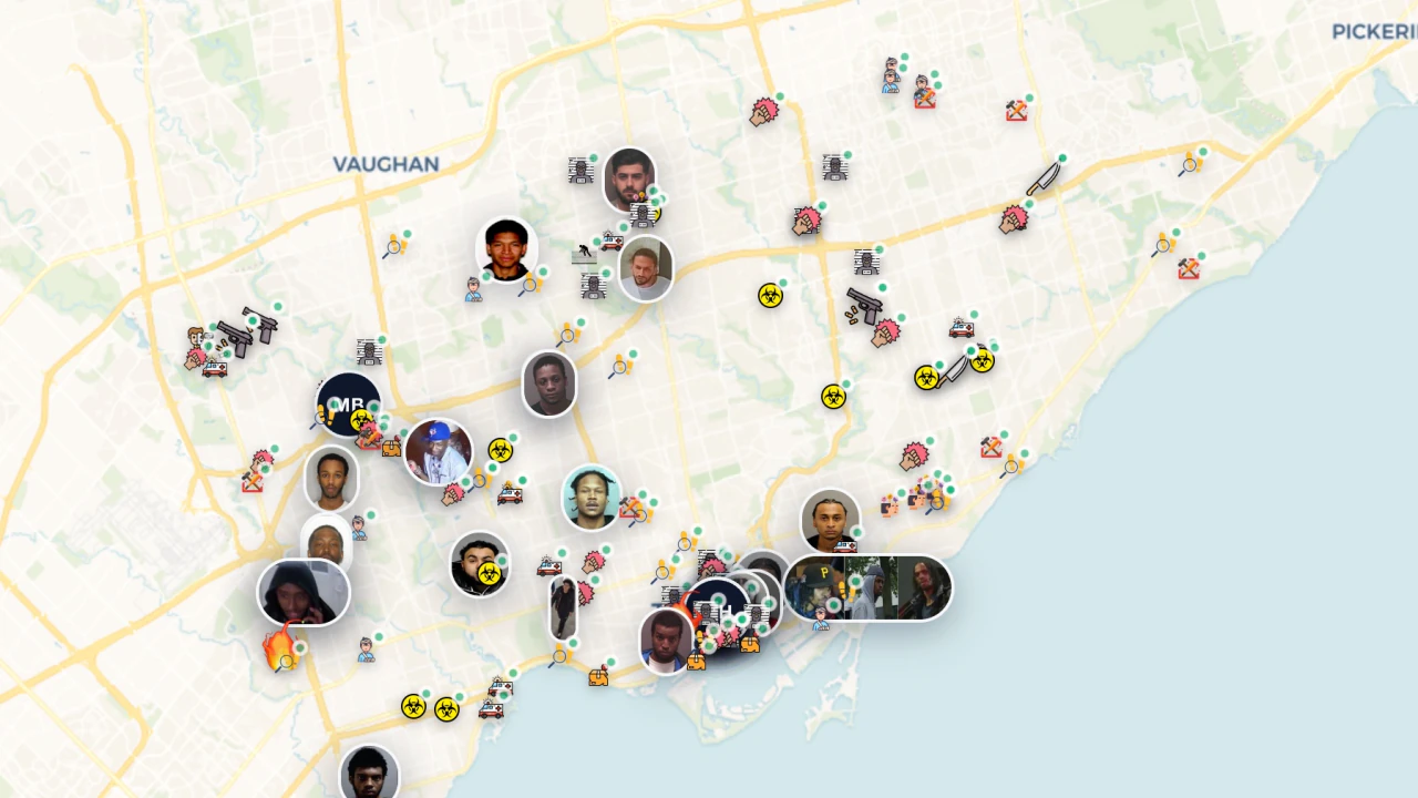 CrimeWatch map preview showing public safety incidents across the Toronto area